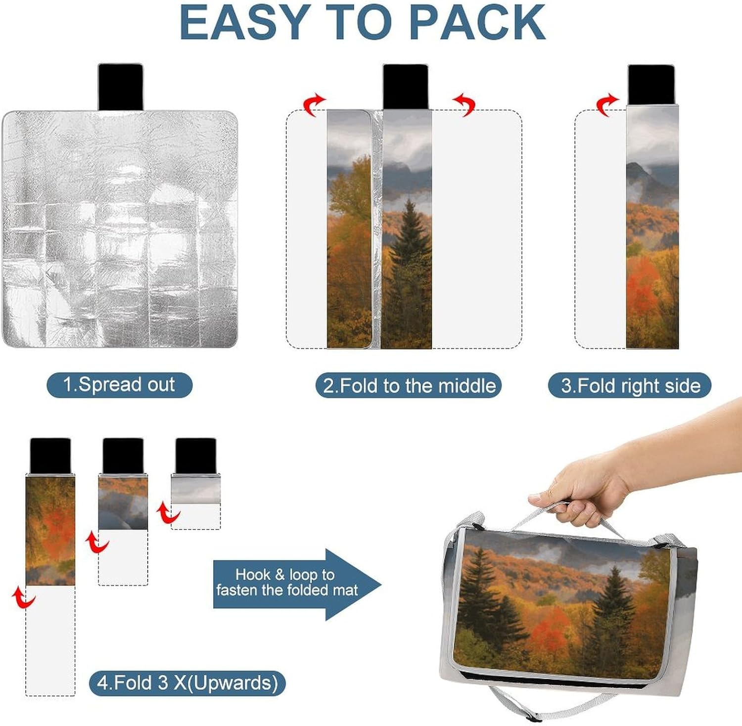 Autumn Foliage Mountains Waterproof Picnic Blanket 58.3''x58.3'',Portable and Foldable Picnic Mat with Handle,Outdoor Blankets for Lawn Park Beach Travel