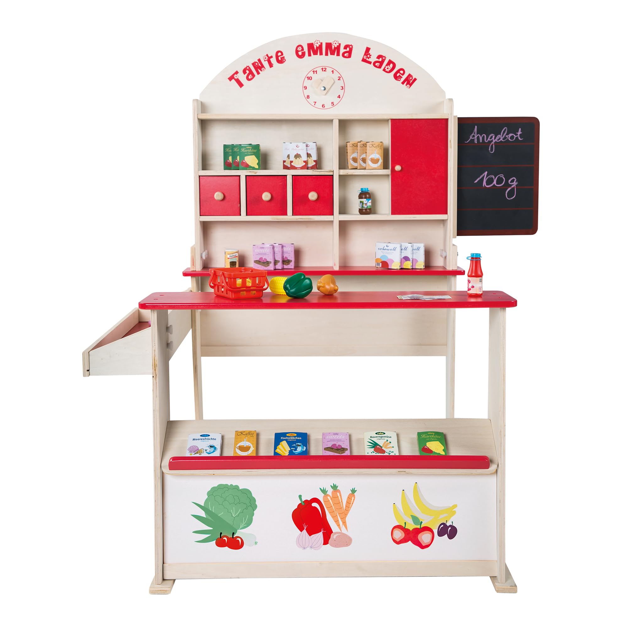 roba Kaufladen 'Tante Emma', Holz natur, mit Theke, Tafel, Seitentheke & Markststand Bedruckung, mit Regale