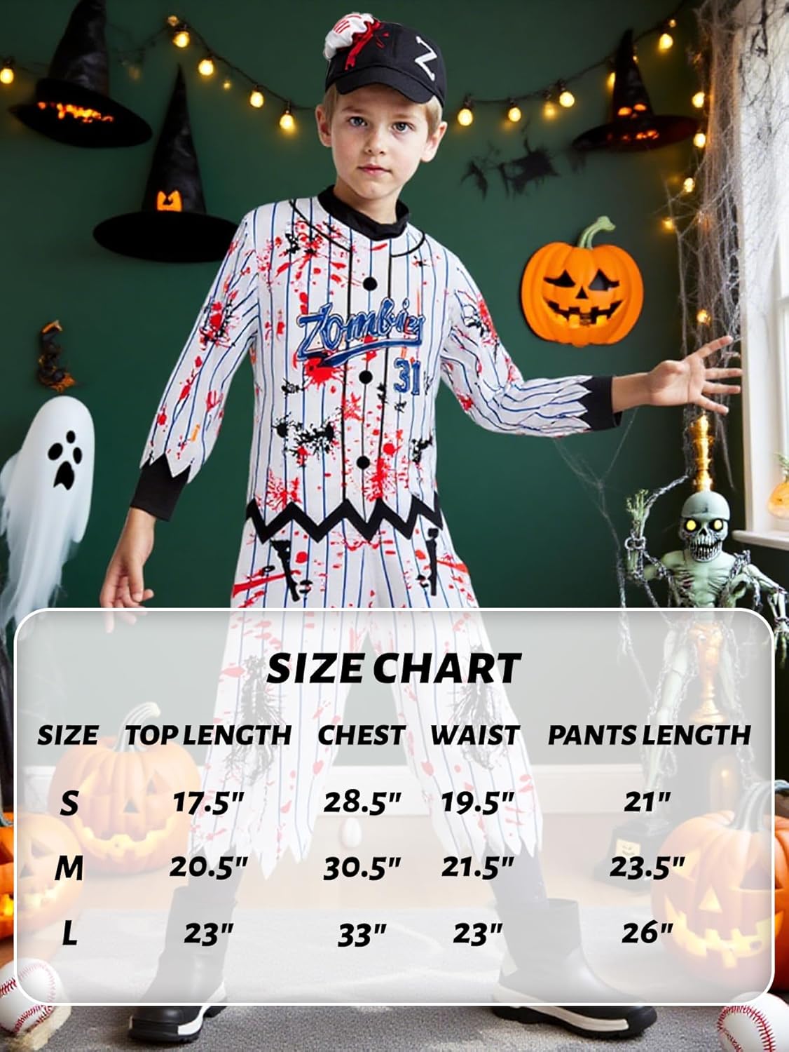 Zombie Baseball Player Costumes for Boys Halloween Costumes for Kid, Zombie Scary Football Player Outfit - Image 5