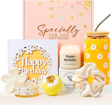MUJUZE Birthday Gifts for Teen Girl,Birthday Gifts for Women,Cute Daisy Glass Cup Gifts Set,11 12 13 16 18 21 Gifts,Happy Birthday Gift Box for Girl, Sister, Daughter, Best FriendGifts Y