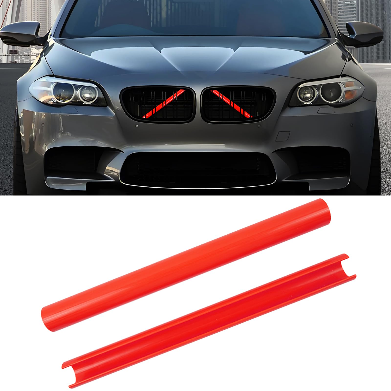 Aojezoor Compatible with BMW Grill Inserts Trims F10 F48 F45 F12 F13 F01 F02 F11For 2 5 6 7 X1 X2 Series Compatible with BMW V Brace Wrap Covers Red Grill Stripes Wrap Accessories