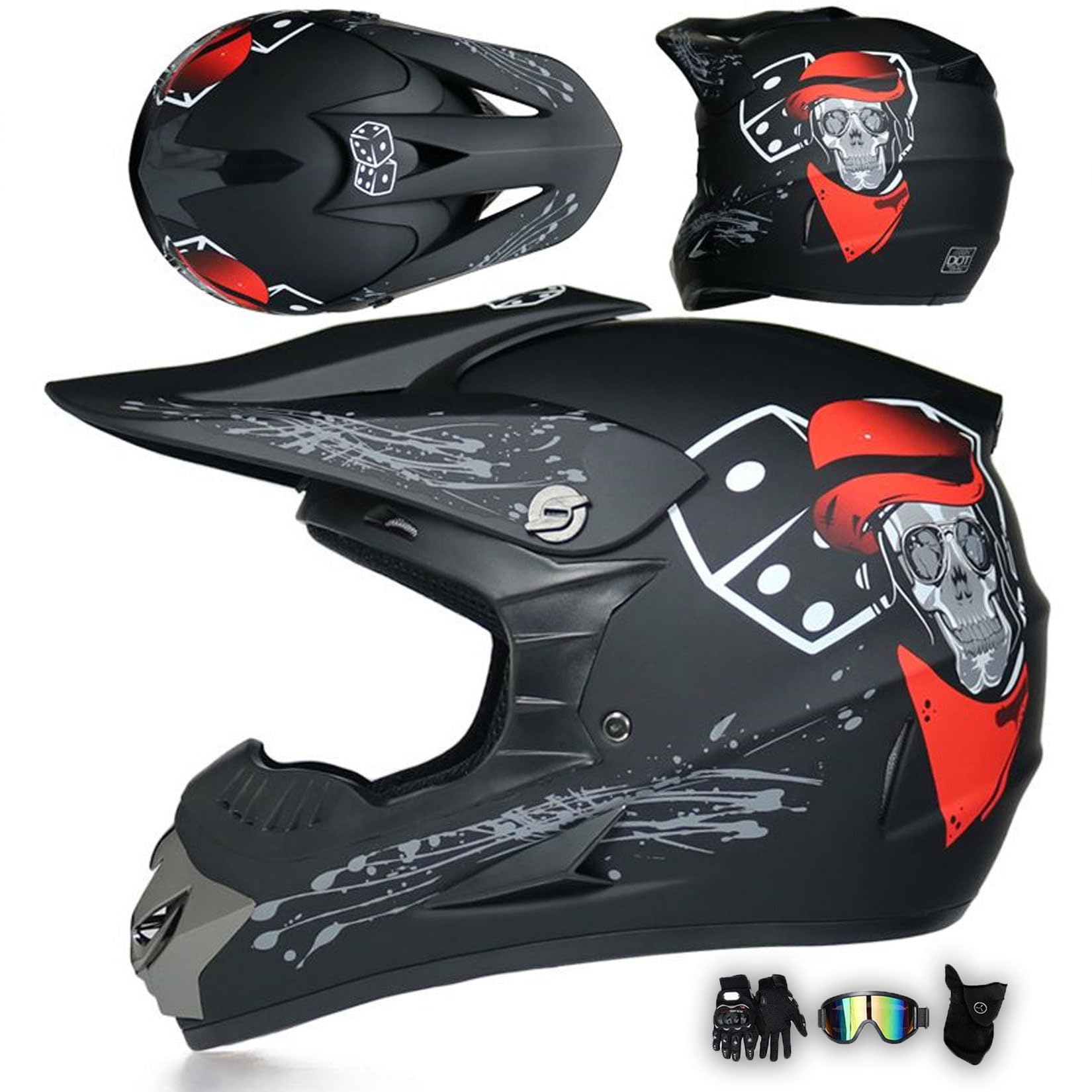 Casco Motocross Hombre Mujer Casco Integral De Moto ECE Casco Cross para ATV Bicicleta Off Road Downhill Eduro Quad BMX MTB Jóvenes Adultos Casco De Descenso, con Gafas Guantes,Black~1-XXL
