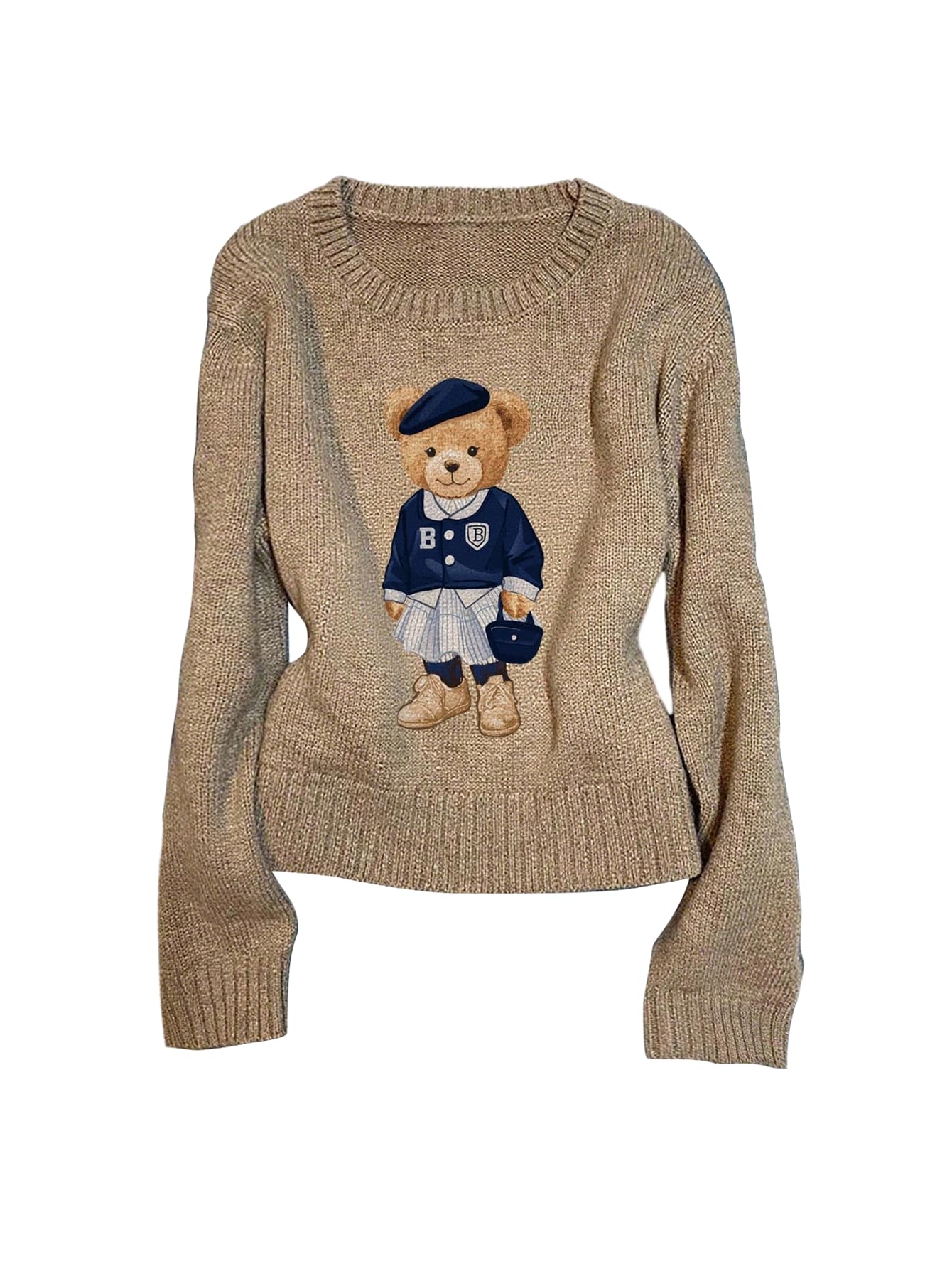 GORGLITTER Womens Plus Size Bear Cozy Sweaters Fall Long Sleeve Cute Crew Neck Pullover