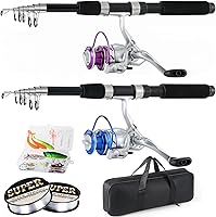 Tripquips 6.9ft 2PCS Telescopic Fishing Pole Combo - Collapsible Rods, Spinning Reels, Lures, Hooks & Bag