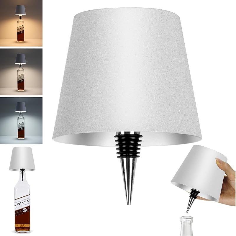 Wireless Bottle Lamp,2026 New 3 Color Rechargeable Wine Bottle Lights for Bars Restaurants,Bedroom and Party Decor,LED Bottle Lights for Liquor & Wine Bottles (White, 1pc)