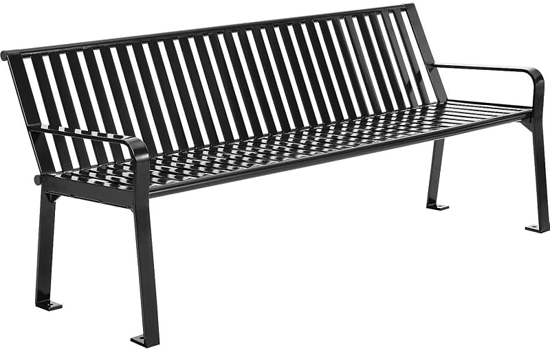 6 ft. Outdoor Heavy-Duty Portable Park Bench with Back | Vertical Steel Slat, Corrosion-Resistant Black Powder Coat Finish, Surface Mount, Unassembled