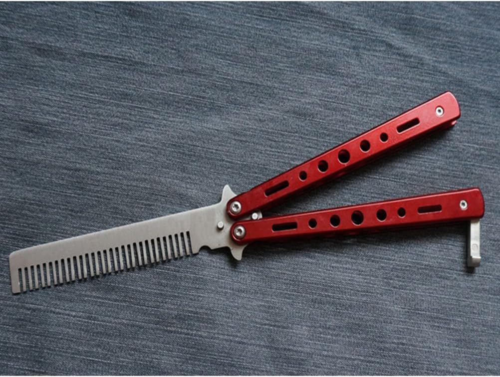 ULTNICE Butterfly Comb Professional Salon Stainless Steel Folding Practice Training Comb (Red)