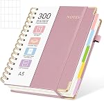 Lined Spiral Journal Notebook, 300 Numbered Pages A5 Size 5 Subject Notebooks College Ruled with Tabs and Removable Dividers, 100GSM Thick Spiral Ruled Lined Writing Journal, Hardcover Leather Notebook for Work, School (Purple)