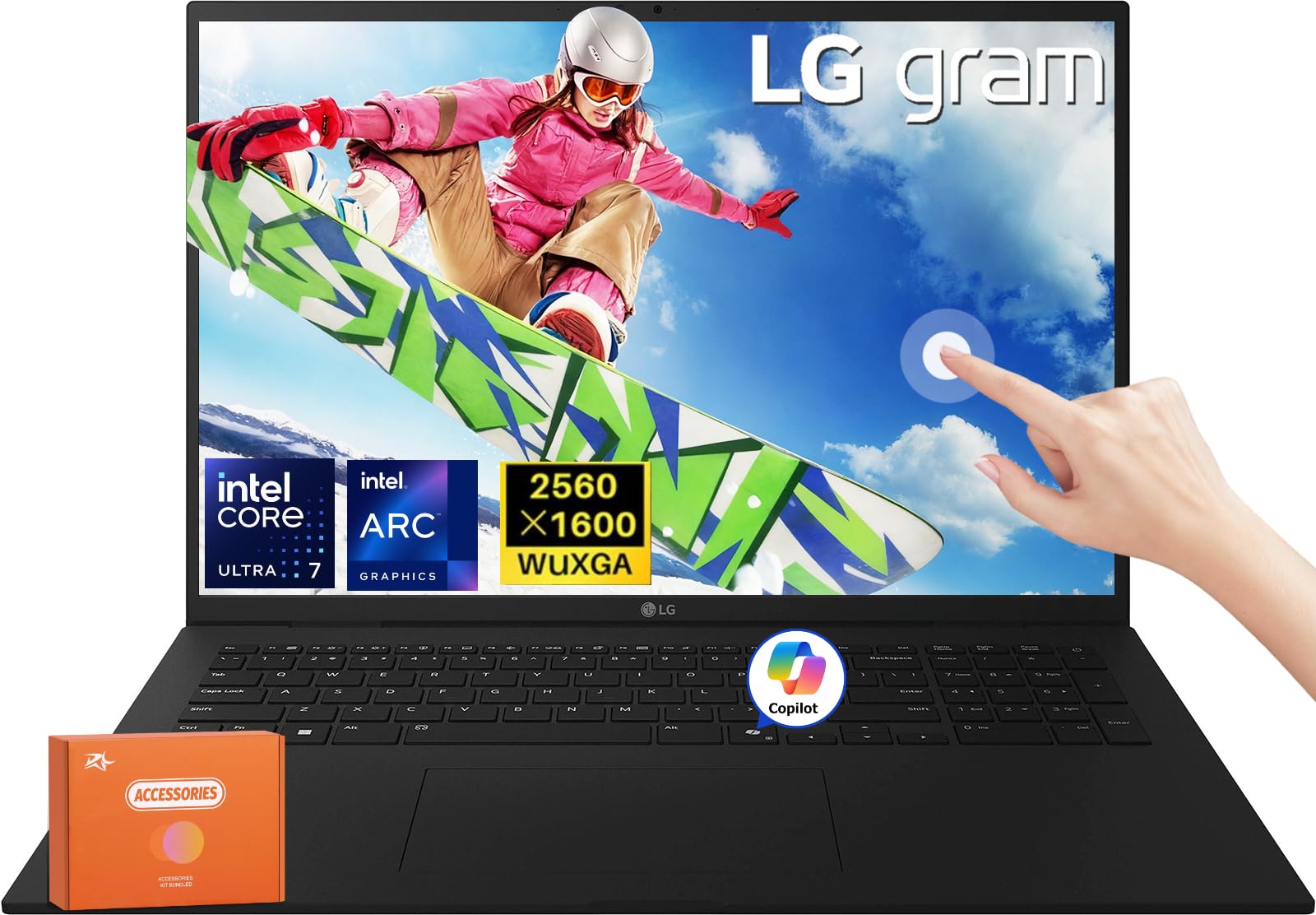 Gram 17 2025 Touchscreen Laptop for Business, Intel Ultra 7 258V, Intel Arc Graphics, 17” WQXGA, 32 GB LPDDR5X, 8 TB SSD, WiFi 7, Up to 23.5 Hrs, Copilot, Thin &Light, Windows 11 Pro, W/Accessories