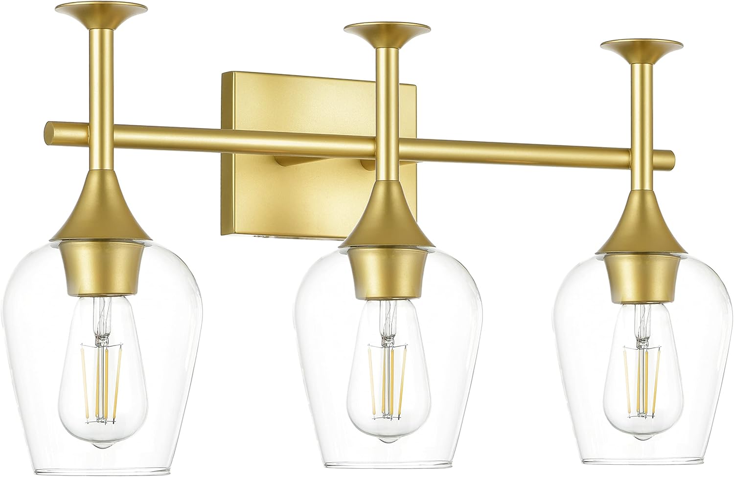 Paris Modern Brass/Gold Bathroom Wall Light Fixtures Over Mirror - 3 Light Bathroom Wall Sconce - Vanity Light with Clear Glass Shade