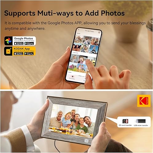 Miniatura 7 de KODAK Marco de fotos digital WiFi de 10.1 pulgadas con almacenamiento de 32 GB, marco de fotos digital inteligente electrónico, pantalla táctil IPS