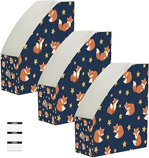 Emelivor Foxes Star Desk File Organizer Storage Holder Racks for Student | Foldable Office Organization,Easy Assemble Storage Box Bins for Books School Home Desktop Student,Cute Blue Print