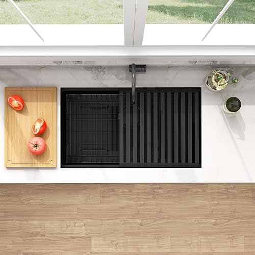 Miniatura 76 de LQS Fregadero de cocina negro de 33 x 22 pulgadas, fregadero de cocina desplegable de 33 x 22 pulgadas, fregadero de acero inoxidable calibre 16
