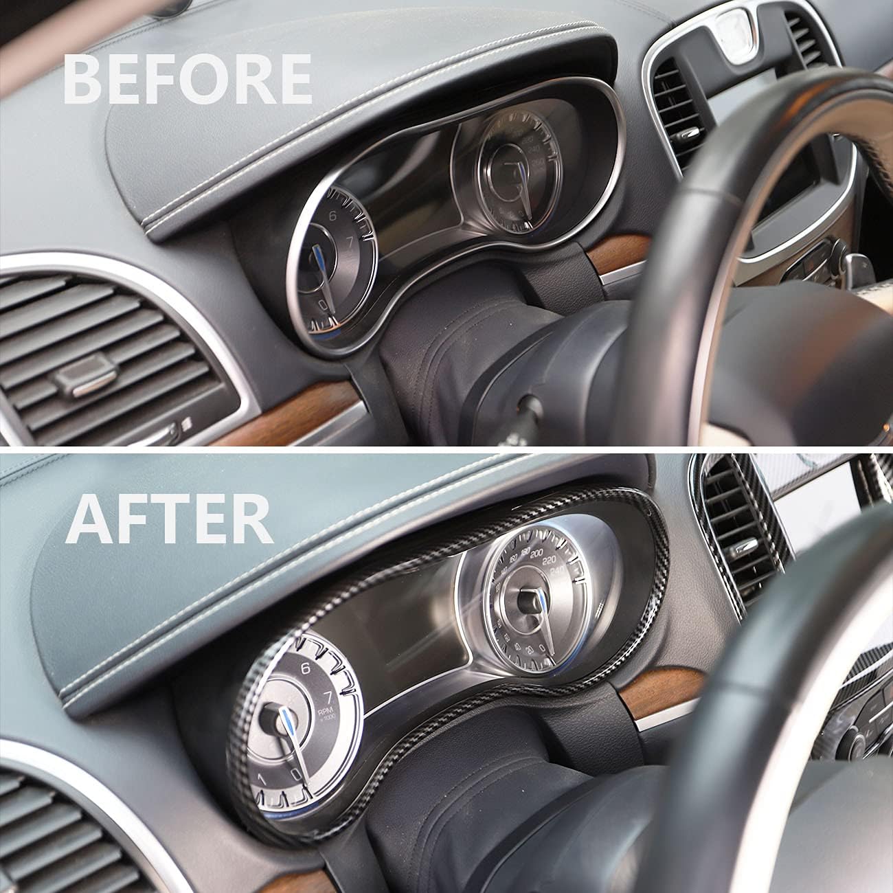 crosselec Carbon Fiber Dashboard Meter Panel Frame Cover Trim Interior Decoration Accessories for Chrysler 300 2015-2021