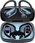 bmani Ear Buds Wireless Earbuds Bluetooth Headphones with 80H Playtime LED Display Case, Over-Ear Hook with Mic, Stereo Sound, Easy Button Controls, Sports Earphones for Running Workout Gym Black
