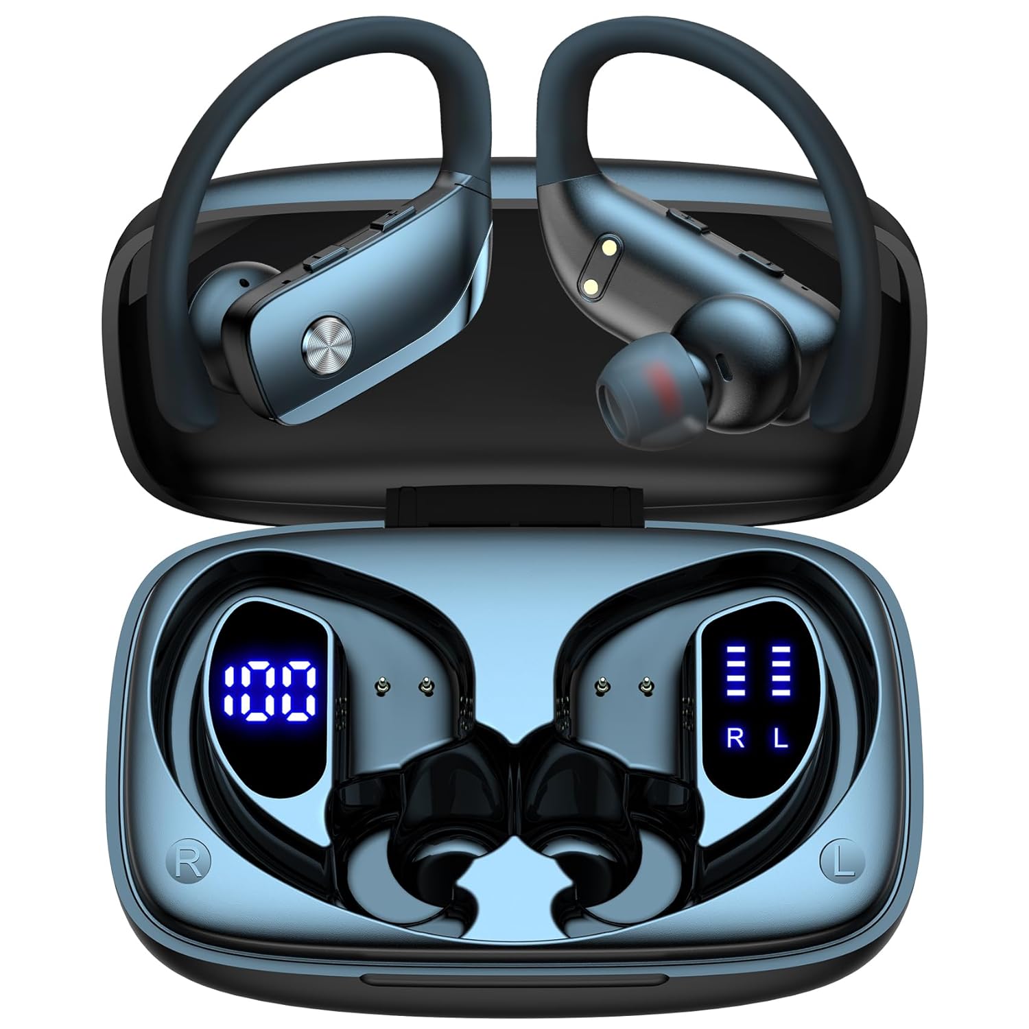 bmani Ear Buds Wireless Earbuds Bluetooth Headphones with 80H Playtime LED Display Case Over-Ear Hook with Mic Stereo