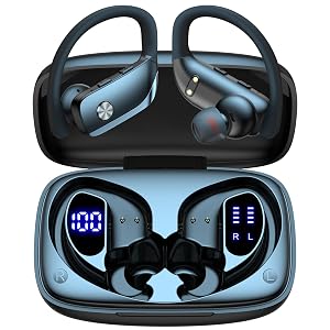 bmani Ear Buds Wireless Earbuds Bluetooth Headphones with 80H Playtime LED Display Case Over-Ear Hook with Mic Stereo
