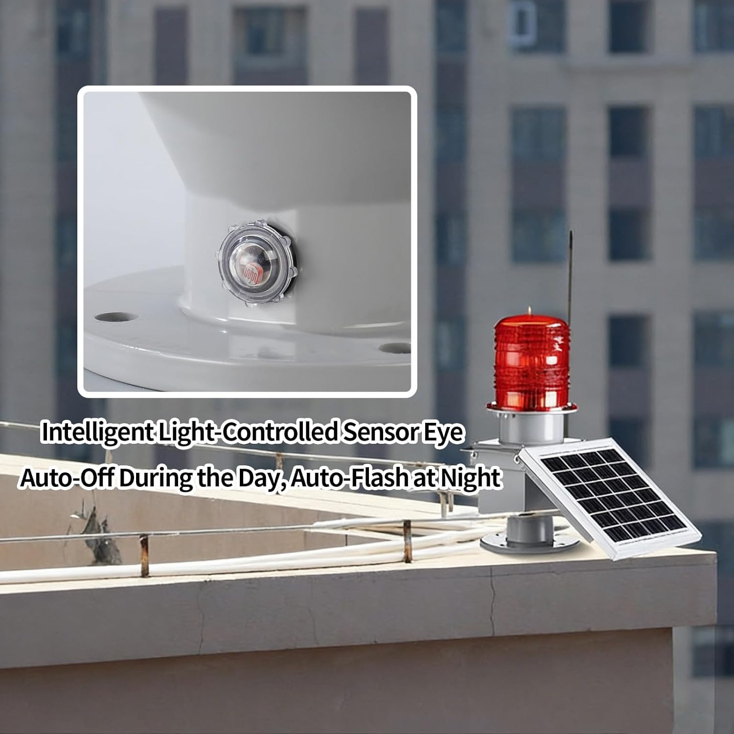 Aviation Obstruction Light, 15W Solar LED Aviation Low Intensity Strobe Obstacle Beacon with Photoelectric Tube, for Rooftop Fishing Boat Bridges/Urban High-Rise Buildings GZ155