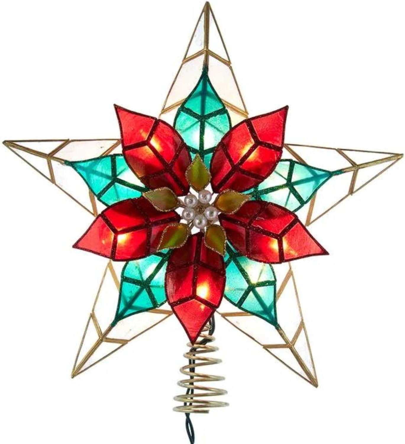 10-Light 11.5-Inch Poinsettia Capiz Star Tree Topper