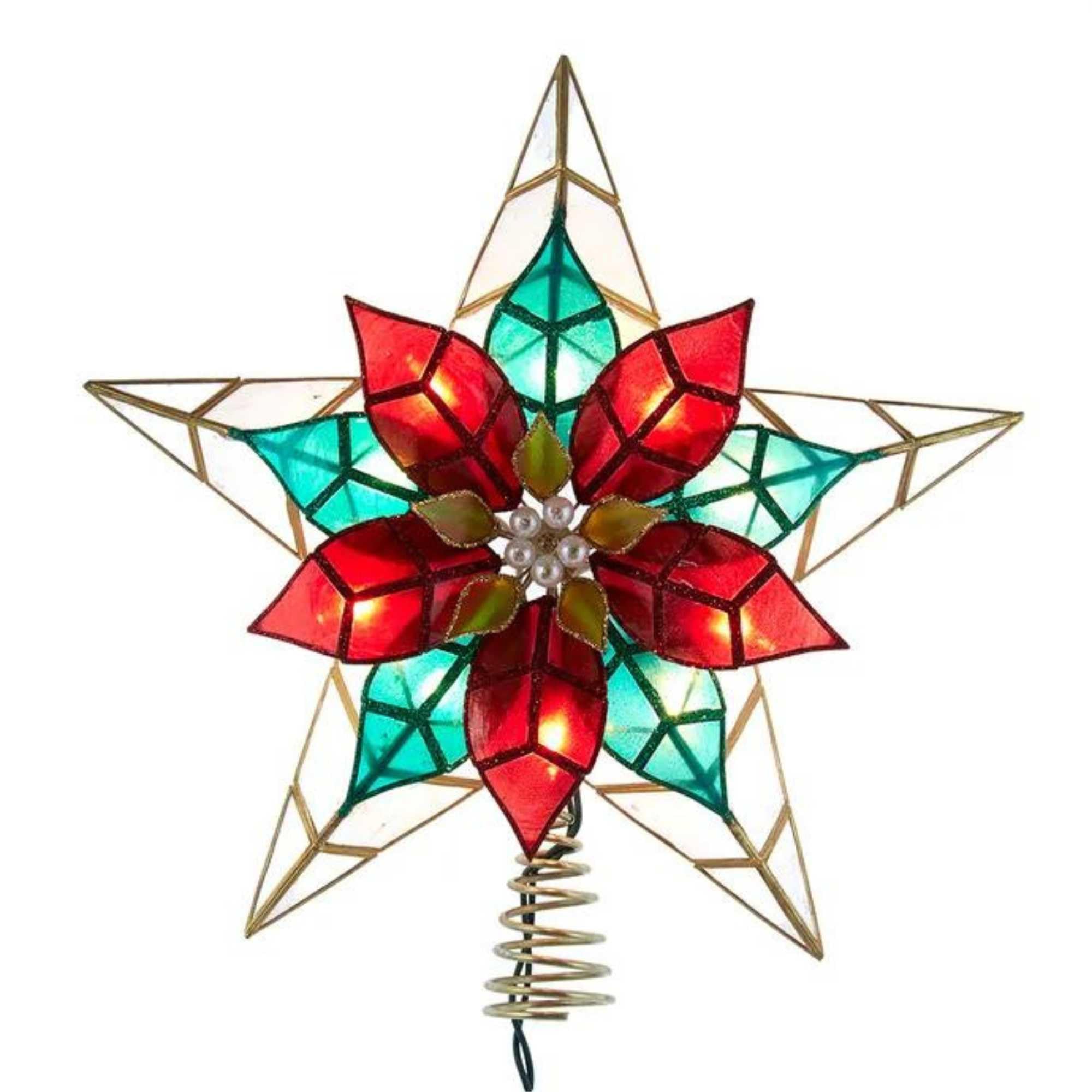 Kurt S. Adler Weihnachtsbaumspitze mit Capiz-Stern, 29 cm, Mehrfarbig, 10 Stück