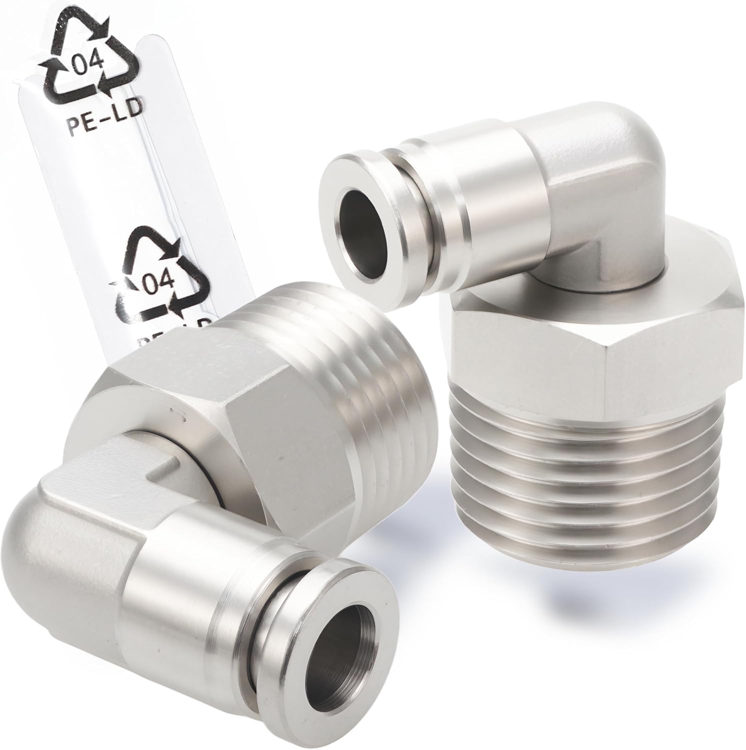 Stainless Steel 1/2 Air hose fittings, Push to Connect Air fittings Male Elbow 1/2 Inch Tube OD x 1/2 NPT Thread Fitting (Pack of 2)
