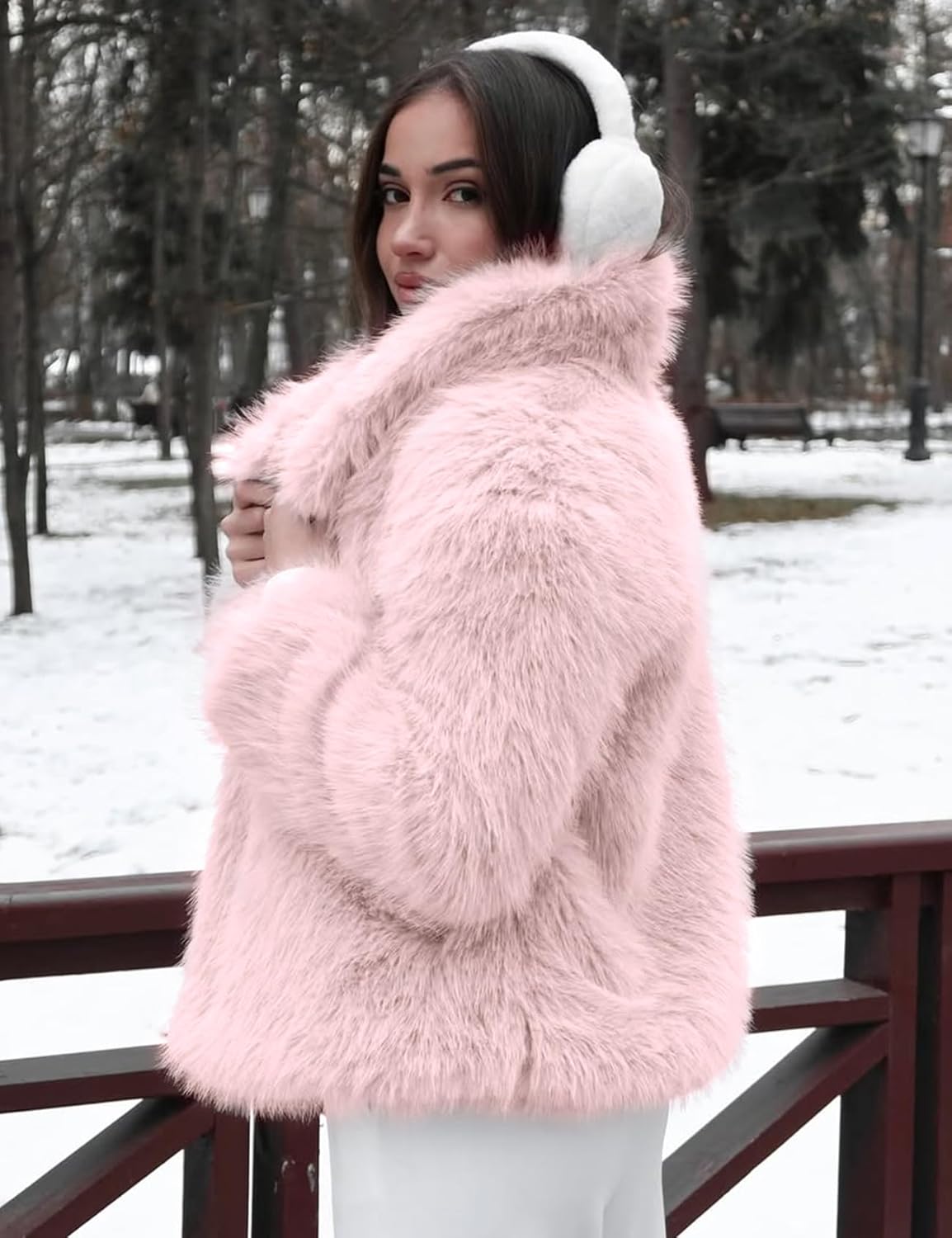 Wyeysyt Womens Faux Fur Coat Cropped Fluffy Shaggy Jacket Lapel Winter Warm Furry Short Coat - Image 3