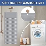 OTHWAY Extra Long Bathtub Mat, 39x 16In Shower Foot Scrubber Mat, Soft TPE Anti Slip Bath Mat for Tub, Machine Washable Shower Mat Non Slip with Big Suction Cups Drain Holes for Bathroom(L-Grey)
