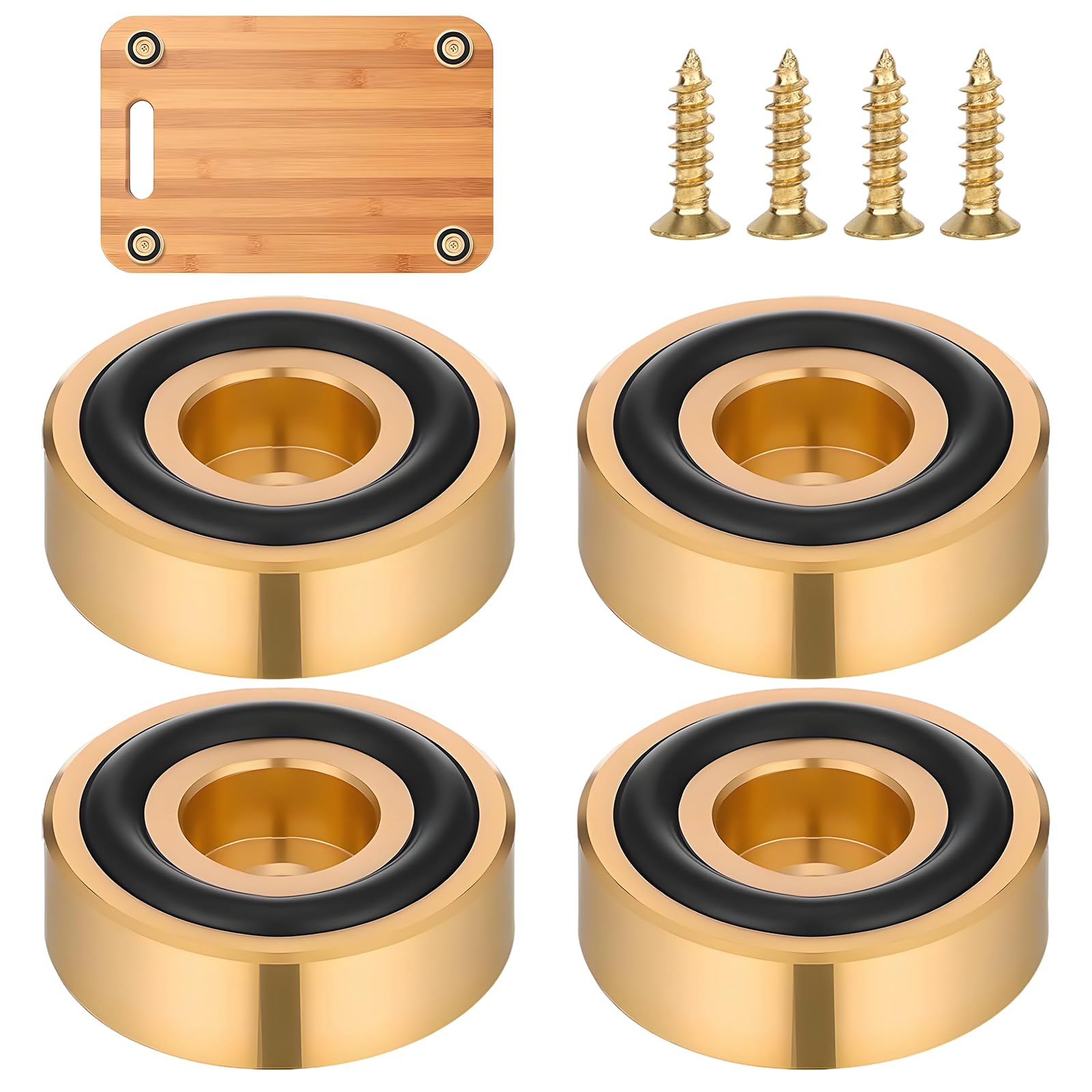 Rayakt 4Pcs Brass Cutting Board Feet, Anti-Slip Cutting Board Feet Legs with Screws for Furniture, Chair, Cabinet, Durable Gold Pad Feet Legs for Kitchen Countertop Protection, Speaker Isolation Feet