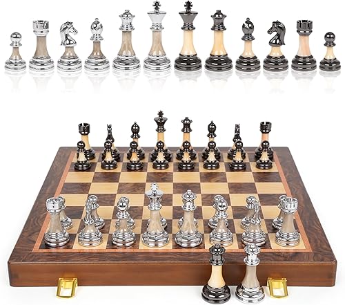 Miniatura 9 de Juego de ajedrez grande de lujo de 17 pulgadas, tablero de ajedrez de madera con piezas de ajedrez de metal y acrílico, tamaño King de 3.5 pulgadas,