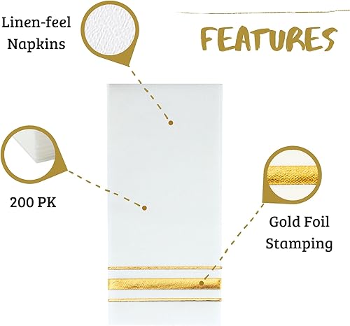 Miniatura 2 de Servilletas decorativas desechables blancas y doradas, paquete de 200 unidades, toallas de papel de lino desechables para baño, servilletas de boda