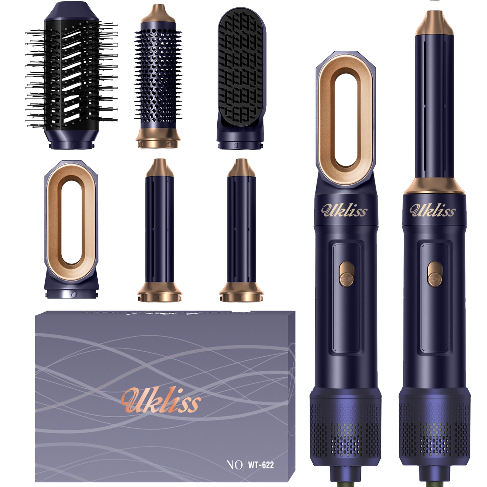 UKLISS Air Styler Pro suszarka do włosów i stylizacja włosów 6 w 1, zestaw z jonami suszarki do włosów, automatyczna lokówka z okrągłą szczotką, termiczna szczotka, multistyler do suszarki, objętości