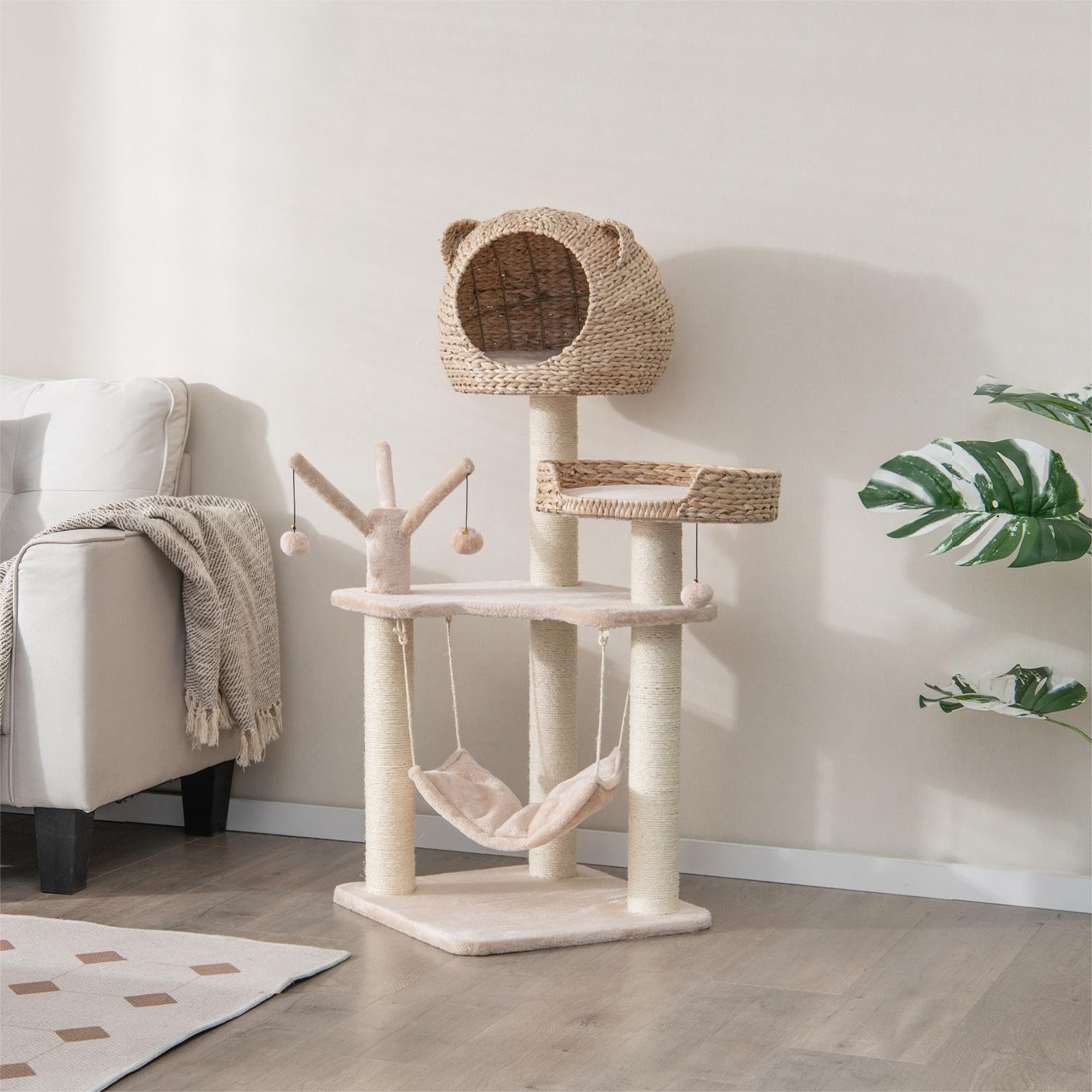 SOARS Rascador de varios niveles, 121 cm, con cueva y hamaca, 4 bolas y cama, árbol de escalada para gatos, estable