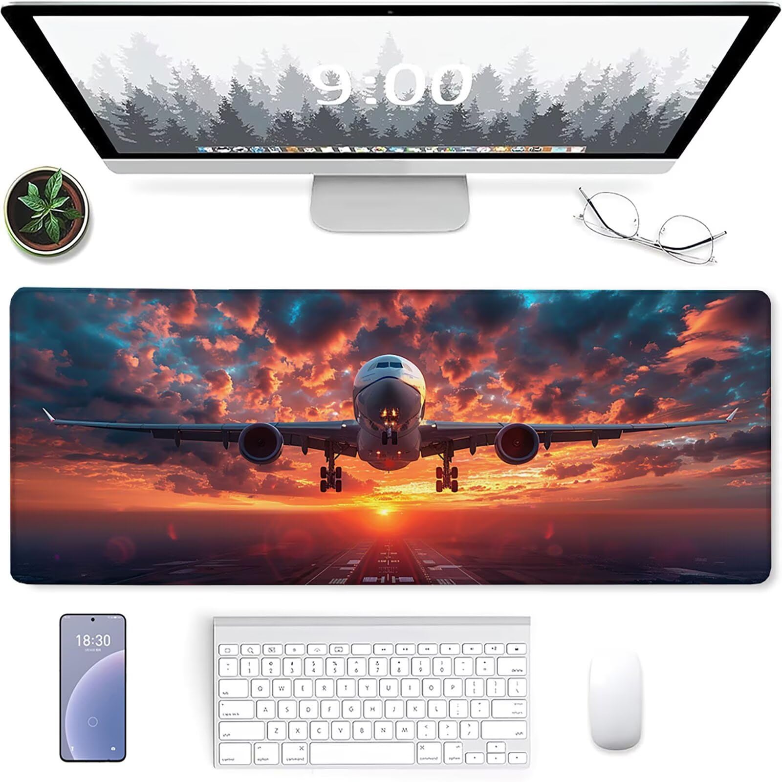 Tappetino Mouse Rosso, Tappetino Mouse XXL 1200x600 mm, Gaming Mouse Pad con Base in Gomma Antiscivolo, Gaming Mousepad Migliora Precisione e Velocità, Accessori Scrivania, Regalo, Aereo 9-7707