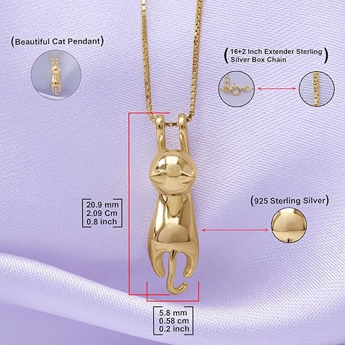 Miniatura 2 de AFFY Collares de plata de ley 925 con diseño de gato, joyería de gato para mujeres, regalos para amantes de los gatos, regalo del día de San