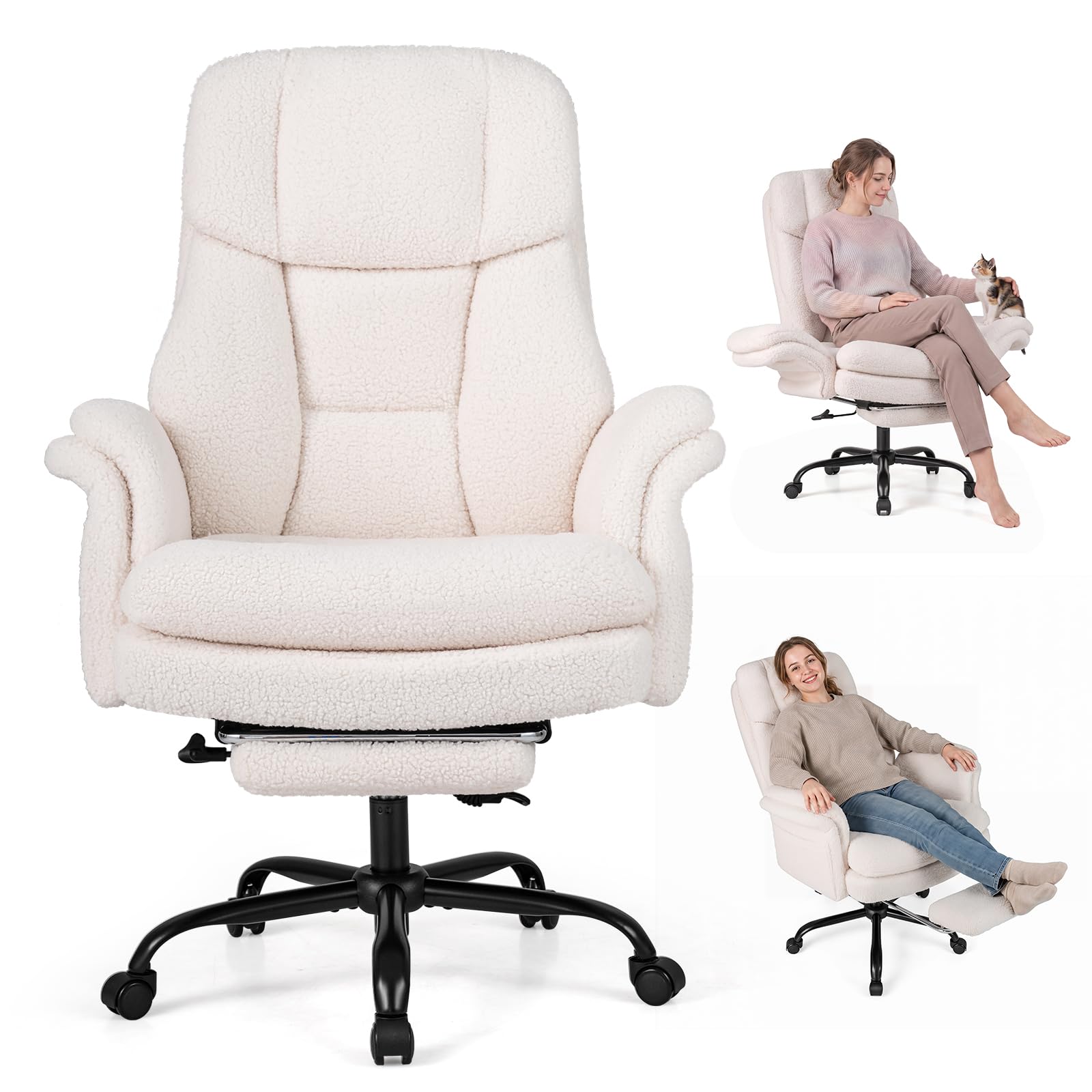 COSTWAY Big & Tall Executive Chair, Cross Legged Office Chair (White)