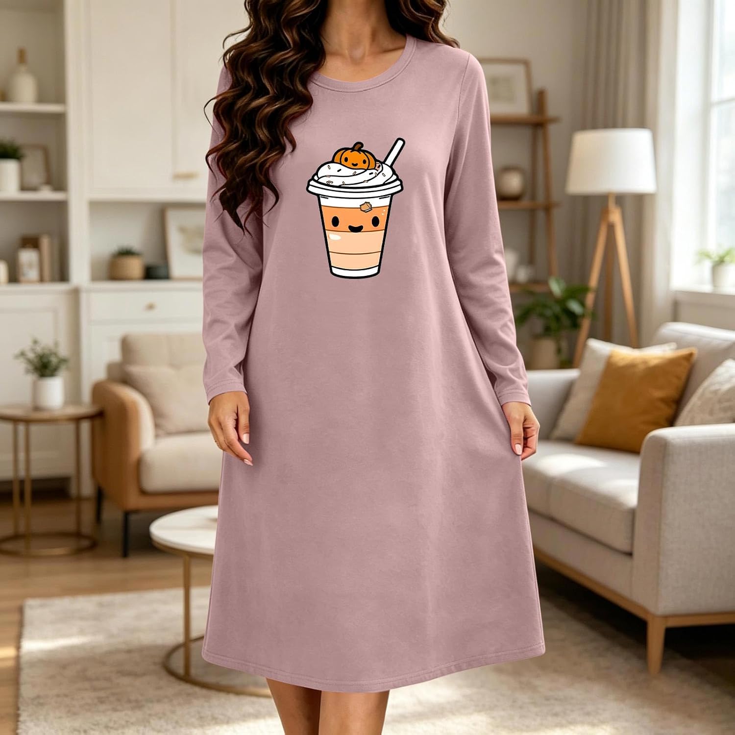 Ladies T Shirt Nightgown Crew Neck Nightgown Halloween Sleepwear