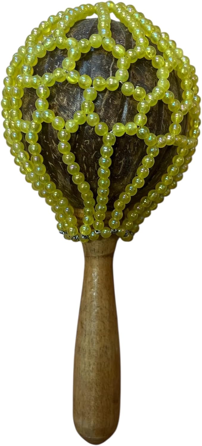 Terre Shekere Ball - Handcrafted 9 inches in Length and 4 inches in Head Coconut Instrument with Colorful Glass Beads for Vibrant Sound