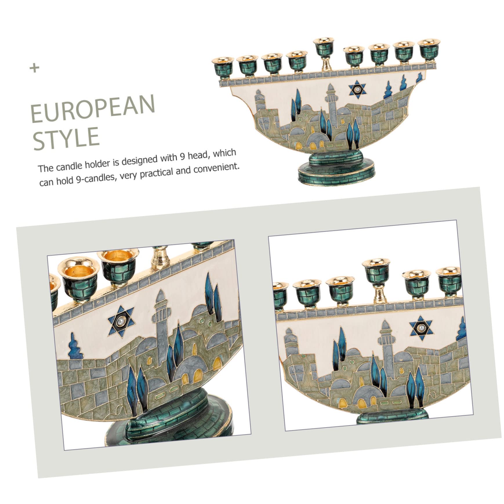 Alipis 2 Piezas candelero de jerusalén Menorah Hanukkah Home Decor portavelas Janukia de 9 Ramas candelabros de shabat candelabros para Centro de Mesa para Metal
