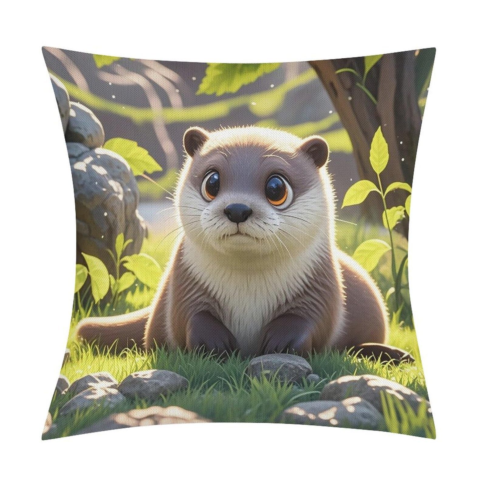 FekiLoot Cartoon Cute Otter Throw Pillow Cover Soft Square Cushion Case Farmhouse Cushion Cover Decorative Pillow Cover Modern Pillowcase for Sofa Living Room Bed Home Decor 18x18 Inch