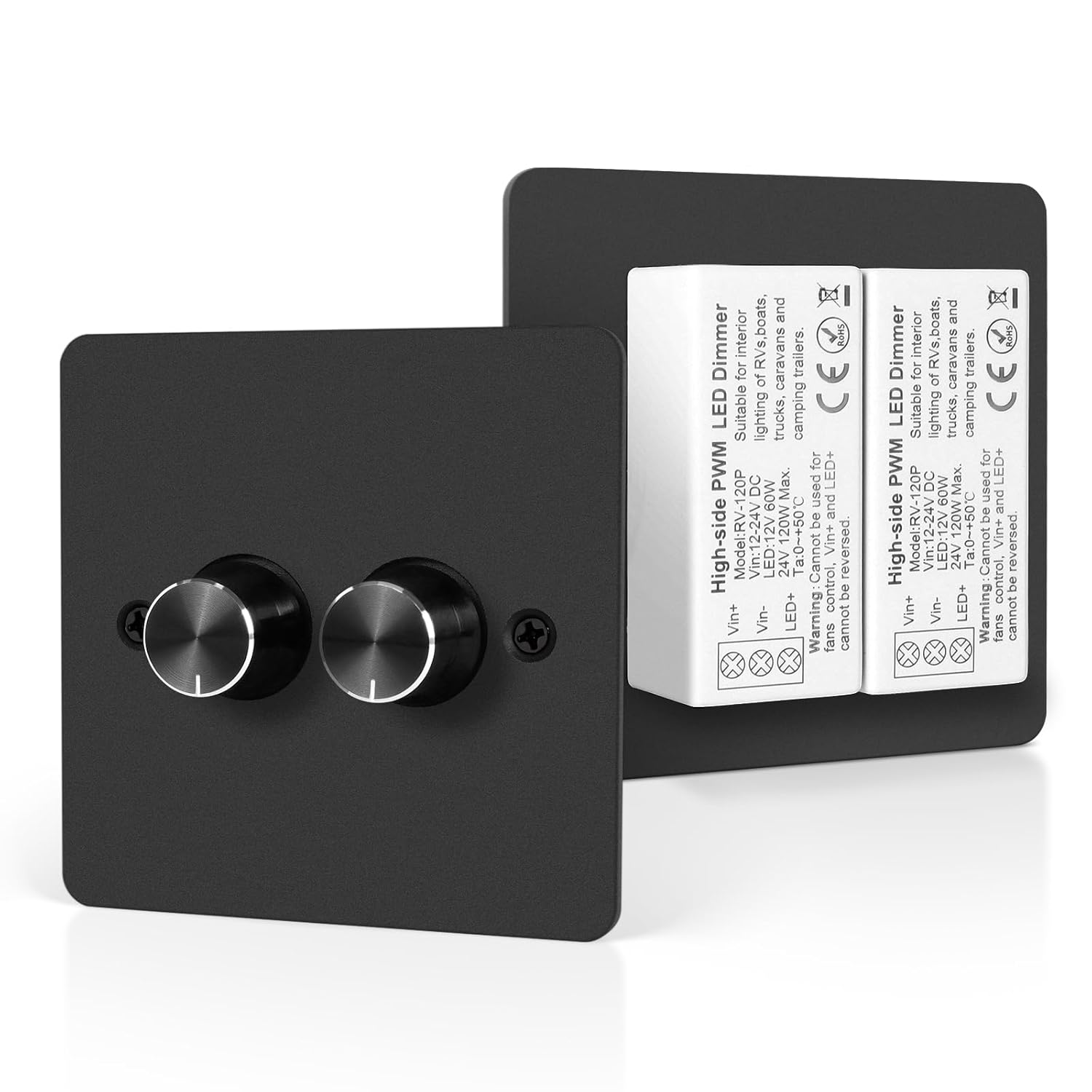 VIPMOON DC12V/24V RV LED Dimmer Switch 2 Gang 120W PWM Led