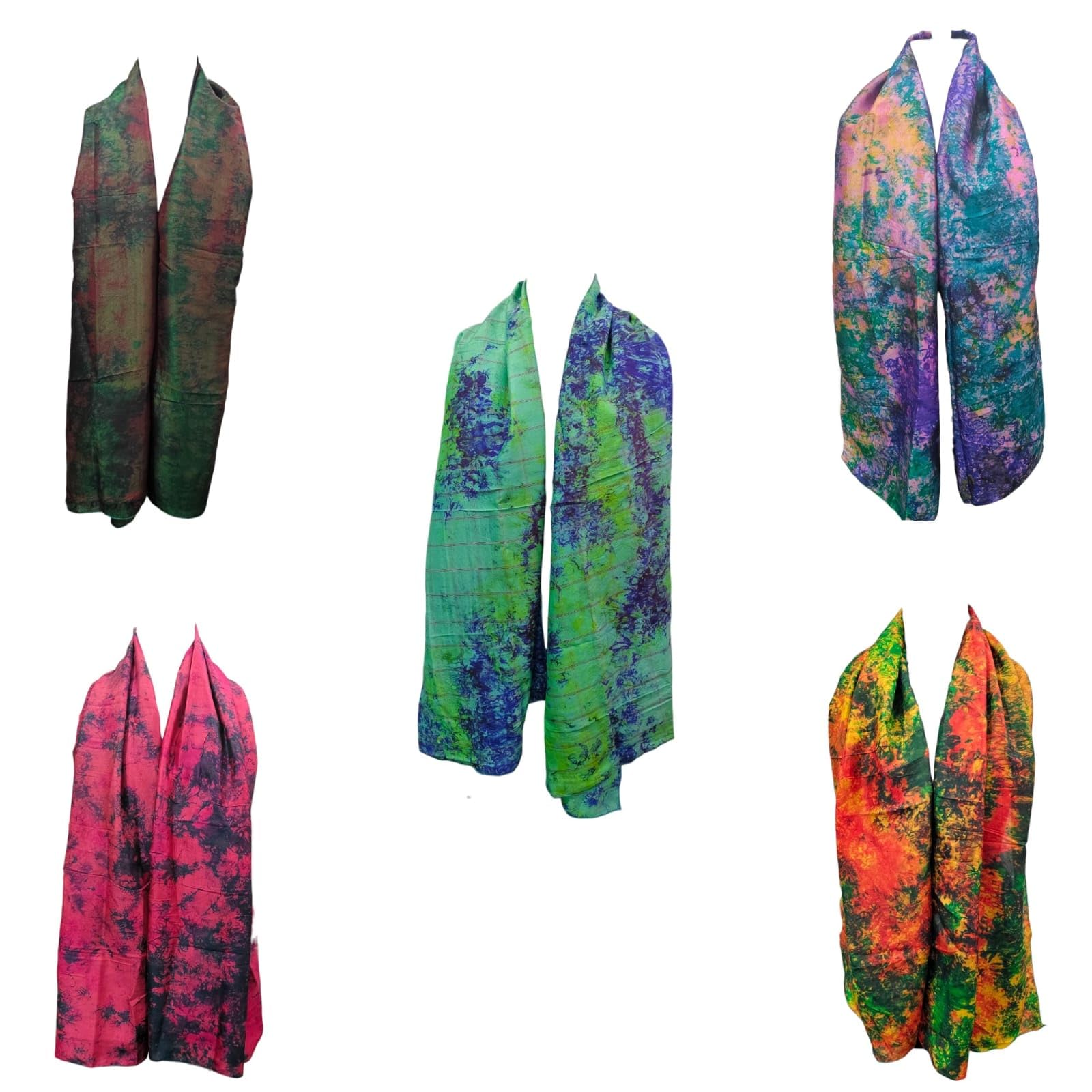 Pañuelo de seda para mujer, teñido anudado, 5 piezas, Multicolor, M