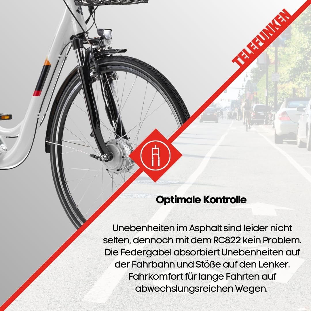 TELEFUNKEN City Elektrofahrrad für Damen und Herren E-Bike 28 Zoll | 536,5 Wh Akku | Pedelec mit 40 Nm Frontmotor | 7-Gang Shimano Kettenschaltung | Citybike mit Fahrradkorb & Fahrradschloss