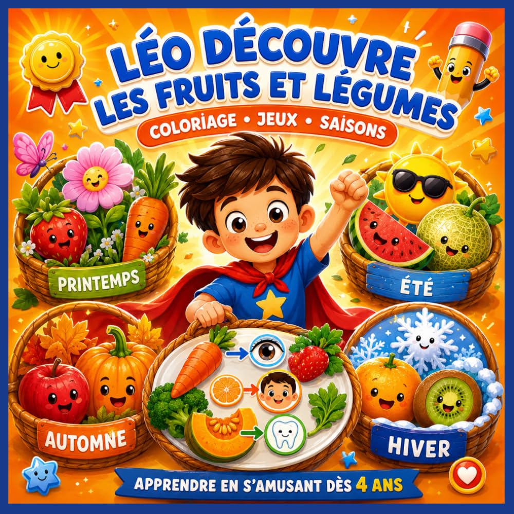 LÉO DÉCOUVRE LES FRUITS ET LÉGUMES: Livre de coloriage éducatif pour enfants dès 4 ans (Les aventures de Léo)
