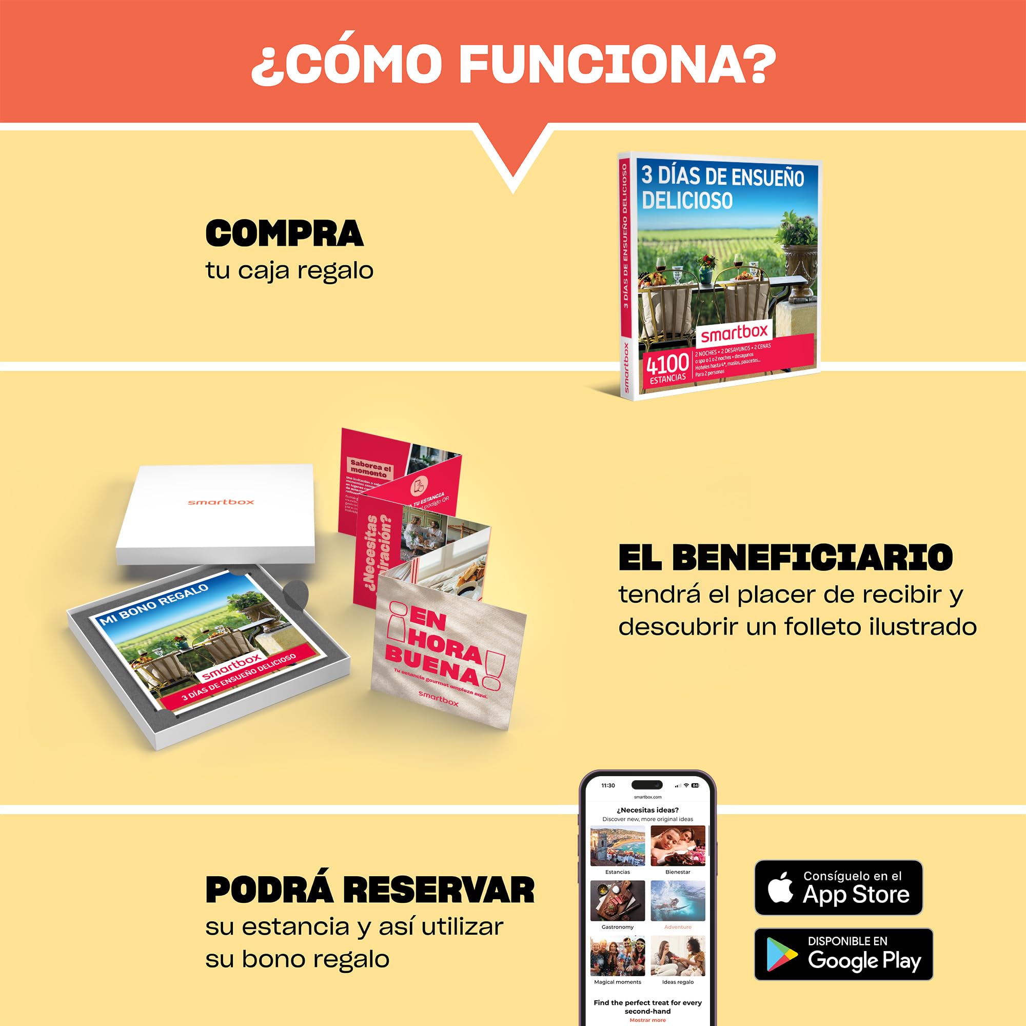 Smartbox - Caja Regalo 3 días de ensueño Delicioso - Idea de Regalo Novios - 2 Noches con Desayuno y 2 cenas o SPA para 2 Personas