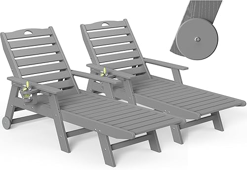 nalone Chaise Lounge para exteriores con respaldo ajustable de 5 posiciones, silla de descanso de polietileno de alta densidad para soportar