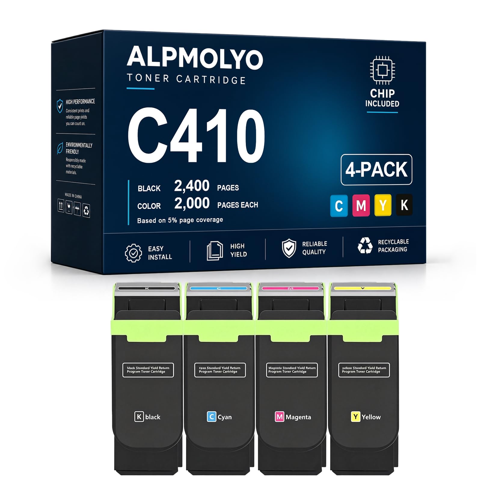 C410 sostituzione della cartuccia di toner ad alta resa per 006R04677/78/79/80, compatibile con Xerox C410/C415, con chip