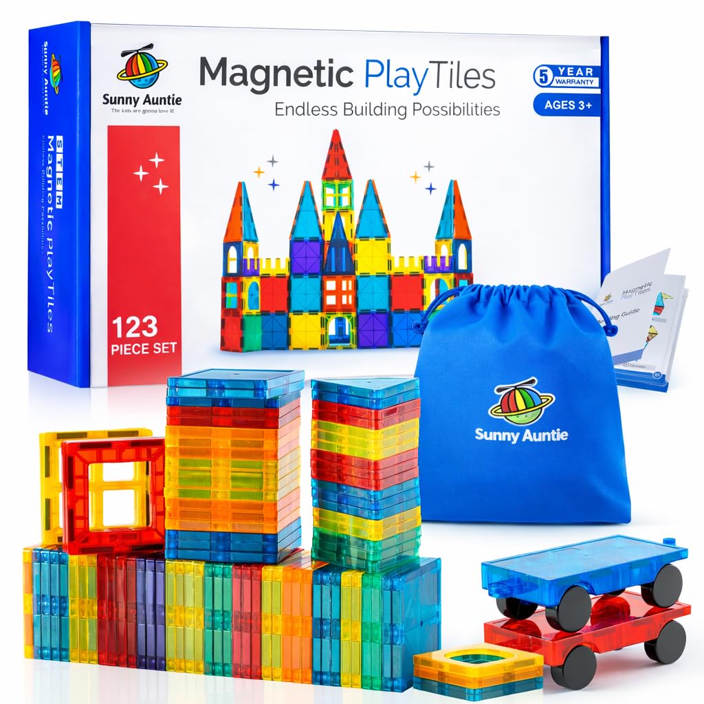 Amazon.com: SUNNY AUNTIE Magnetic Tiles 123 PCS with 2 Cars
