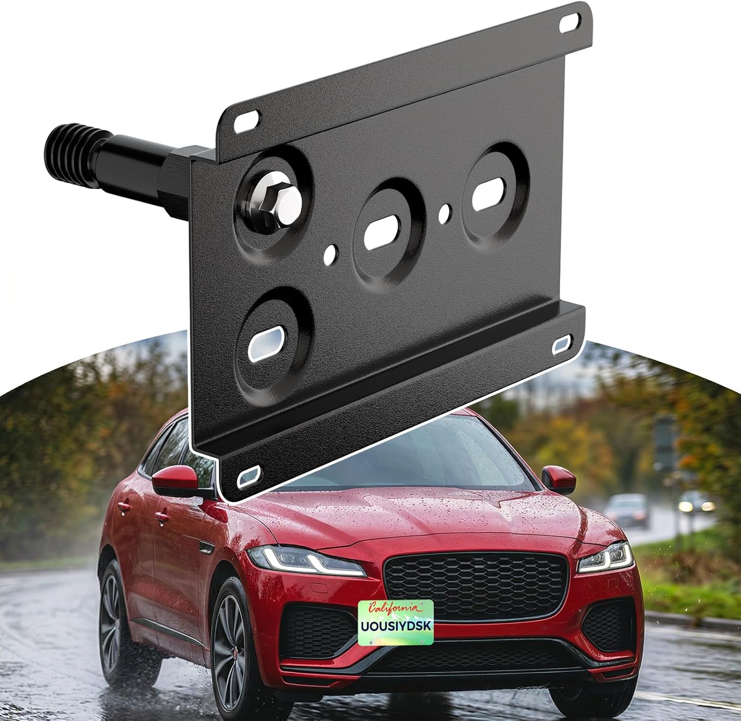 Front License Plate Bracket Compatible with Jaguar F-Pace 2017-2025, Jaguar F-Type 2014-2024 No Drill Tow Hook License Plate Holder, Car Tag Frame, Bumper Relocator Adapter Kit