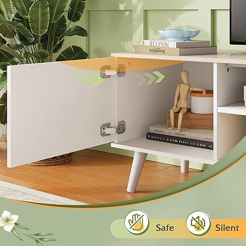 Miniatura 24 de WLIVE Soporte de TV para TV de 55 y 60 pulgadas, moderno centro de entretenimiento con armarios de almacenamiento, mesa consola de TV de mediados de
