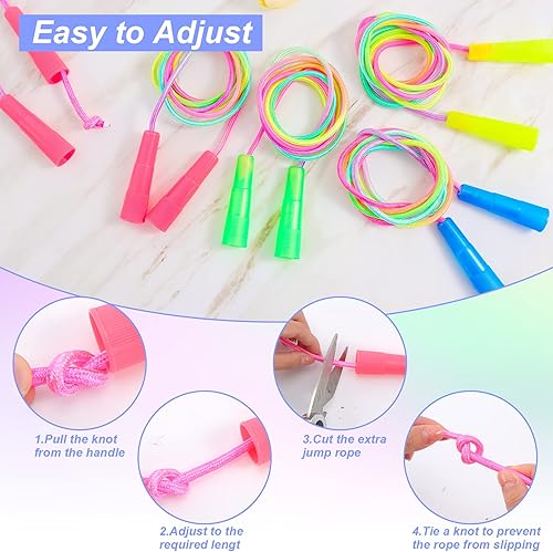 Miniatura 5 de Cuerda de saltar para niños, juego de 20 cuerdas de saltar arcoíris, cuerda de saltar ajustable de 7.2 pies, cuerdas de saltar duraderas con asas de
